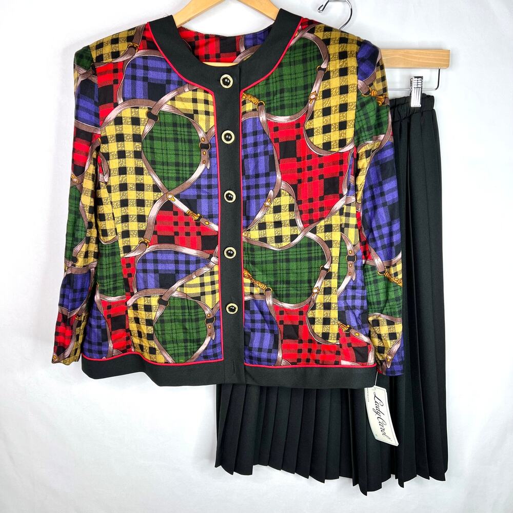 Vintage Lady Carol Plaid Chains Skirt Suit NWT Size 16/L